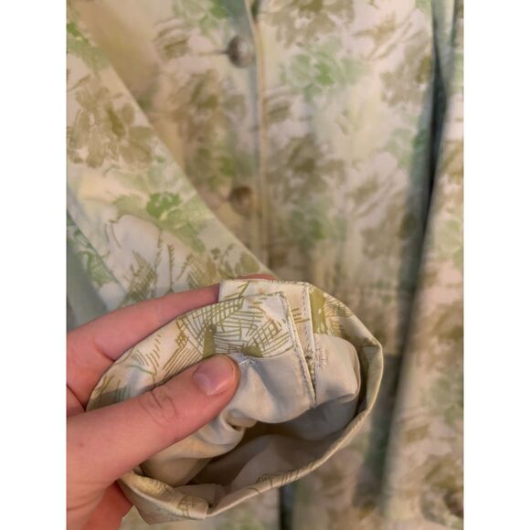 VTG Old Navy Y2K Women's Trench Top Coat SZ M Green Floral Cotton Light Weight - Picture 11 of 12